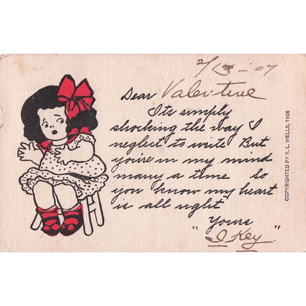 Antique 1907 Valentine Postcard Cute Girl Red Bow Undivided Back Chicago IL
